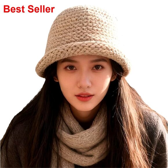 Free Easy Caron Crochet Cold Weather Bucket Hat​ Pattern  Acrylic Knitted Bucket Hat Winter Warm Crochet Cap